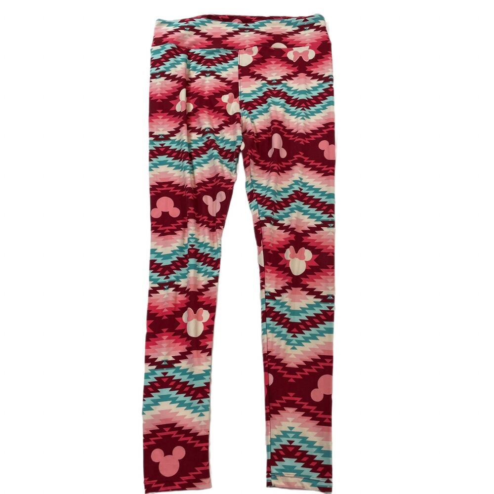 LuLaRoe Disney Minnie Mouse Womenโs TallCurvy Aztec Geometric Red Pink Leggings